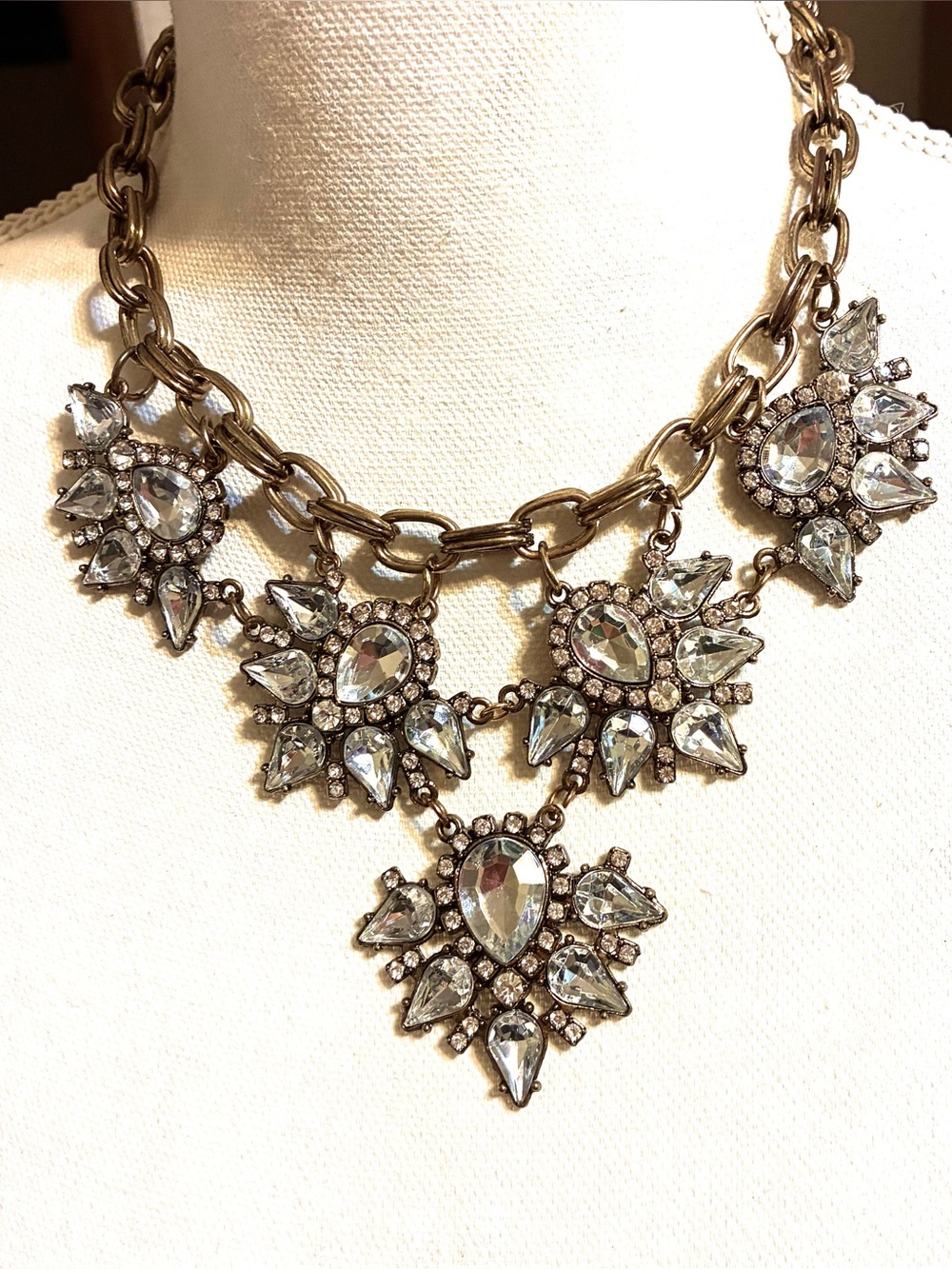 Clear Crystal Floral Bib Necklace With Gold Chain